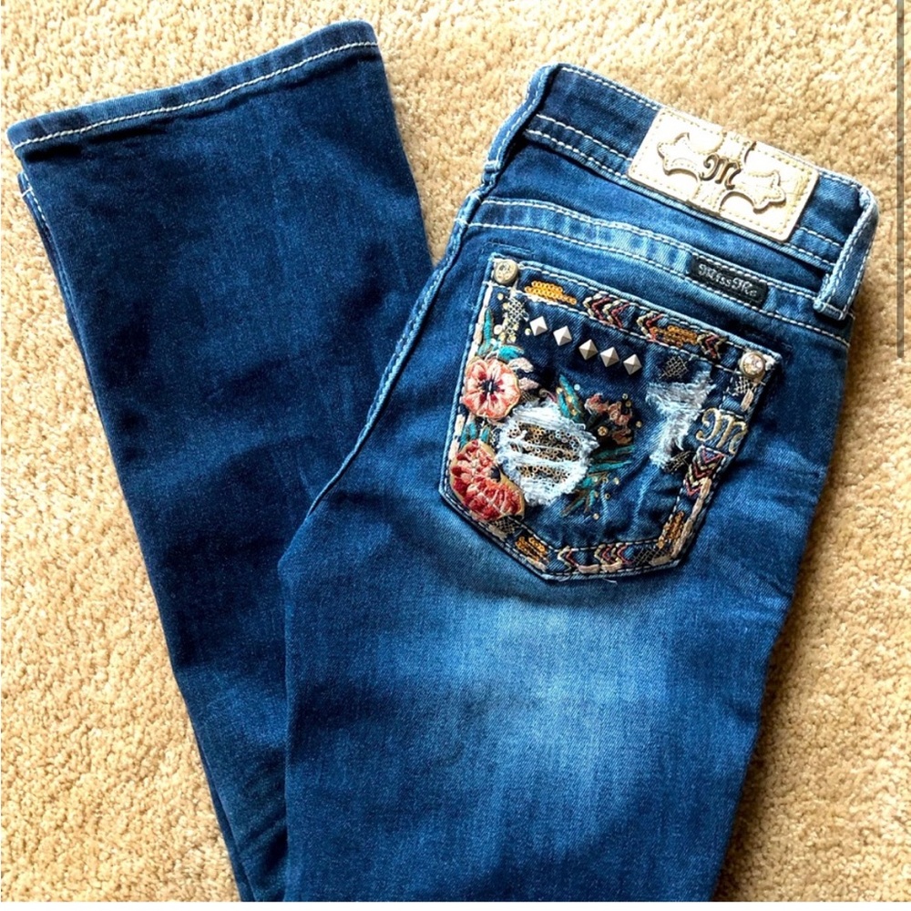 Miss Me Blue Boot Cut Jeans with Embroidery